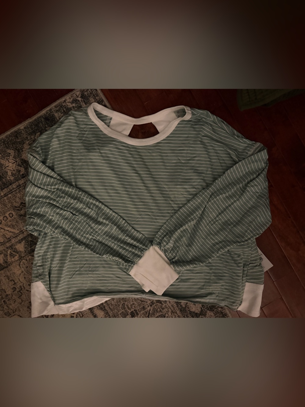 Altar'd State Sage Green & White Striped Long Sleeve Tee